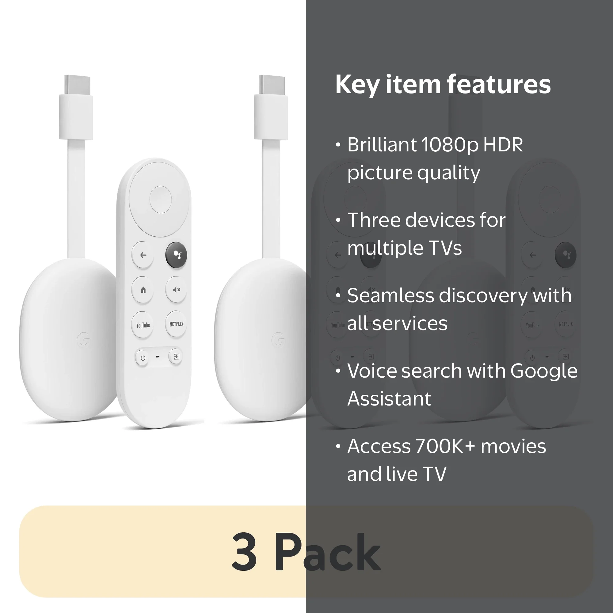 3 pack) Chromecast with Google TV (HD) - Streaming Device