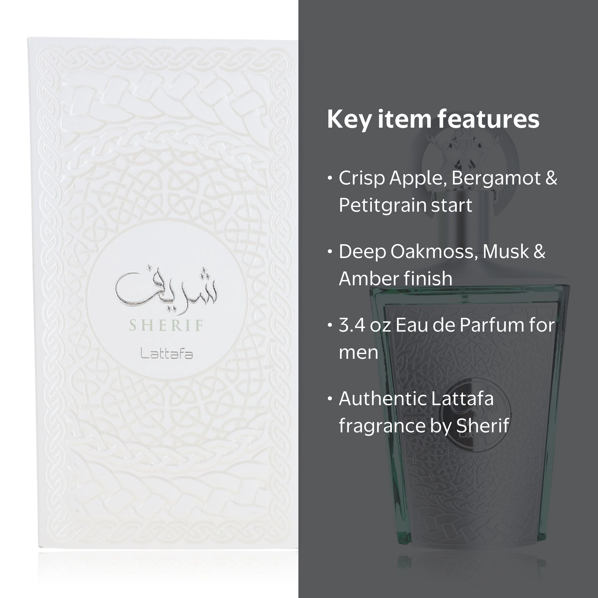 Lattafa, Sherif by Lattafa, 3.4 oz EDP Spray for Men, Apple