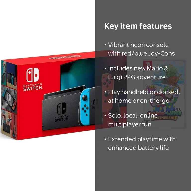 Nintendo Switch Neon with Mario and Luigi Brothership Game Bundle