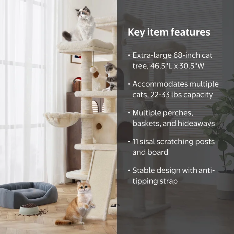 Kat – Life Amolife XL 68 Inch Modern Indoor Cat Tower, Multi-Level Cat Tree