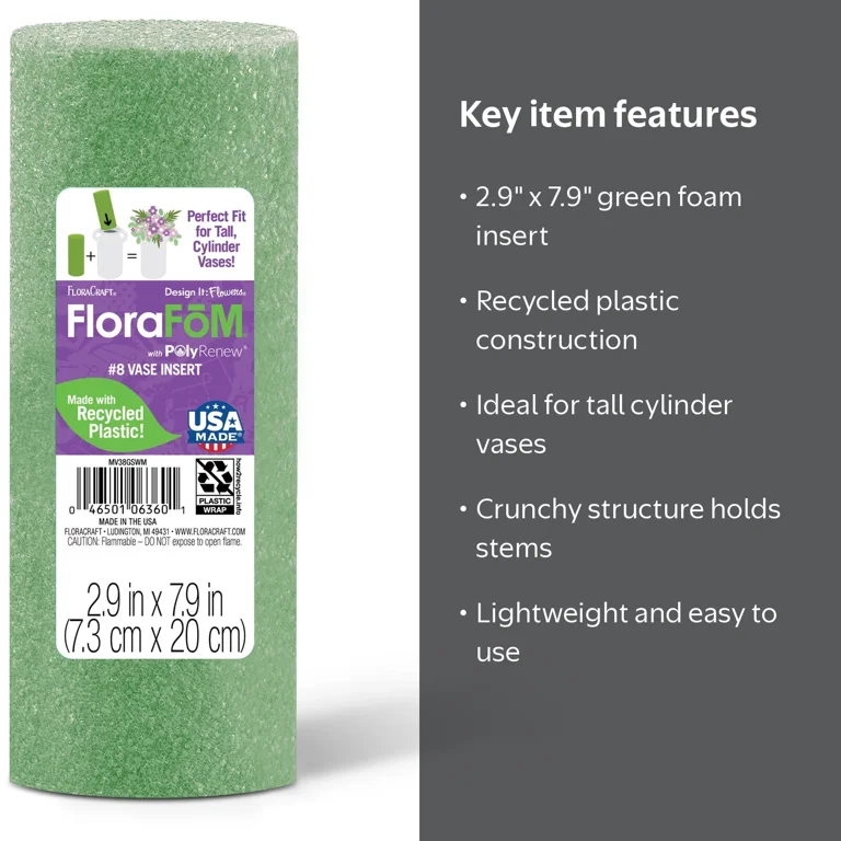 FloraCraft FloraFōM Vase Insert 2.9 inch x 7.9 inch Green