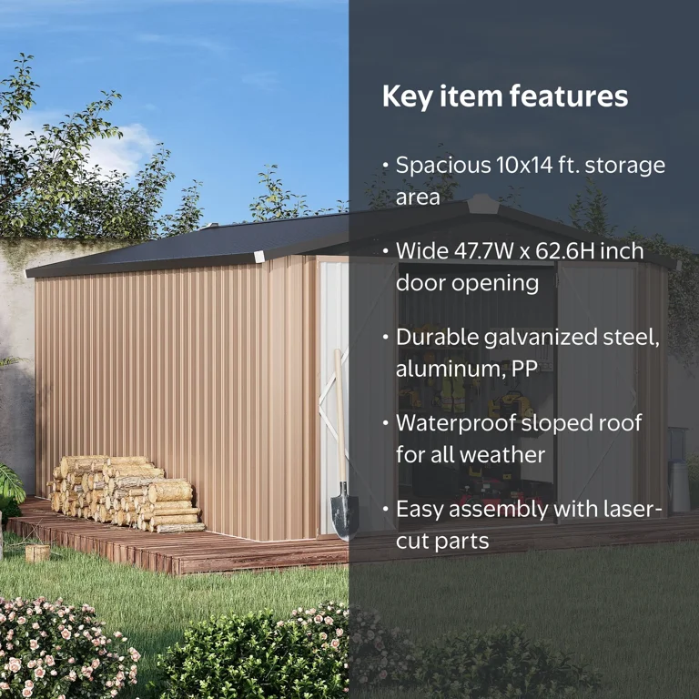 YODOLLA 10x14ft Outdoor Metal Shed, Weather Resistant, Spacious