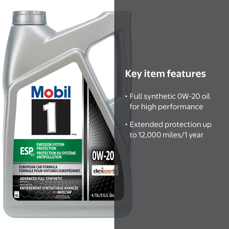 Mobil 1 ESP X2 Full Synthetic Motor Oil 0W-20, 5 Quart - Walmart.com
