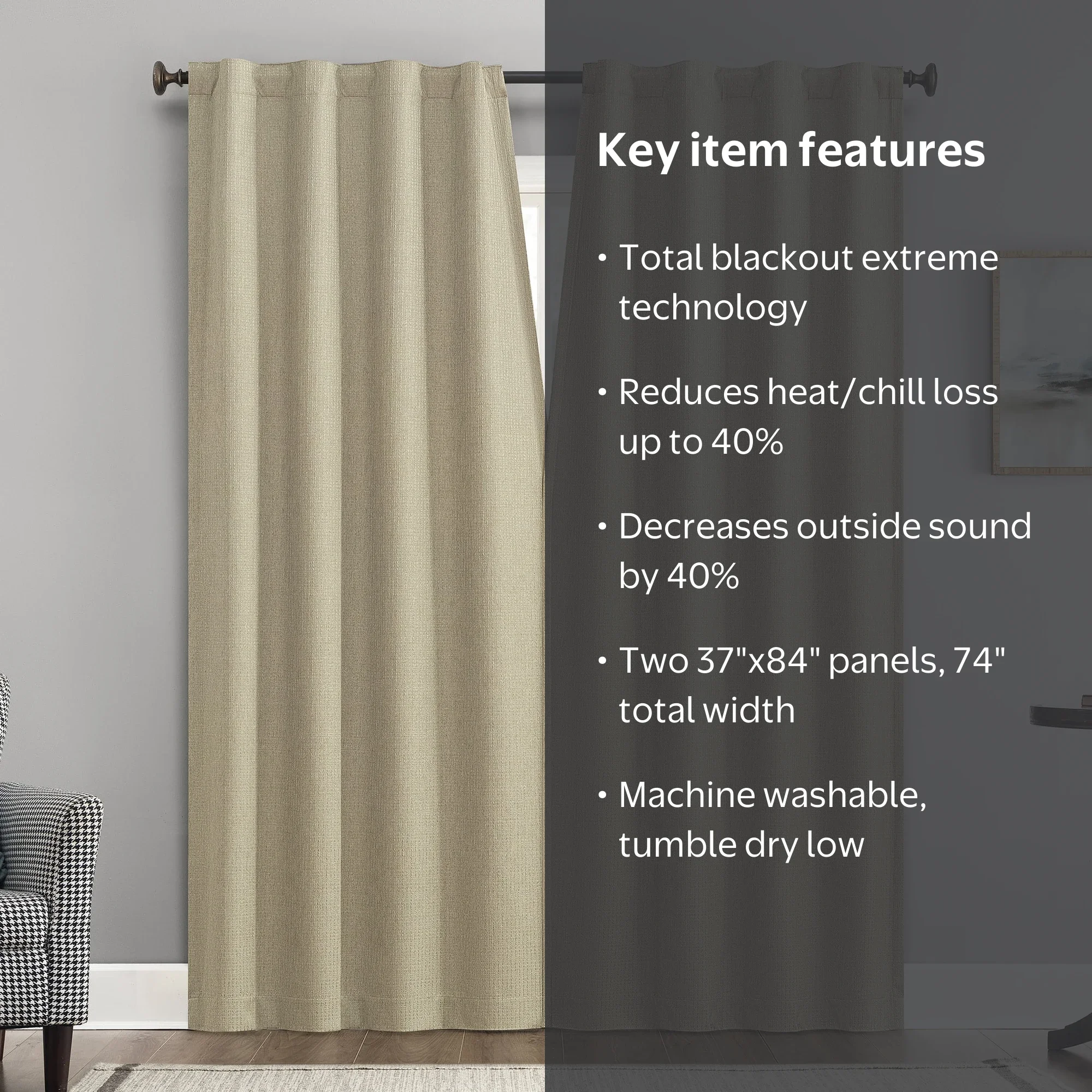 Sun Zero Vance 2-Piece Magnetic Closure 100% Blackout Back Tab