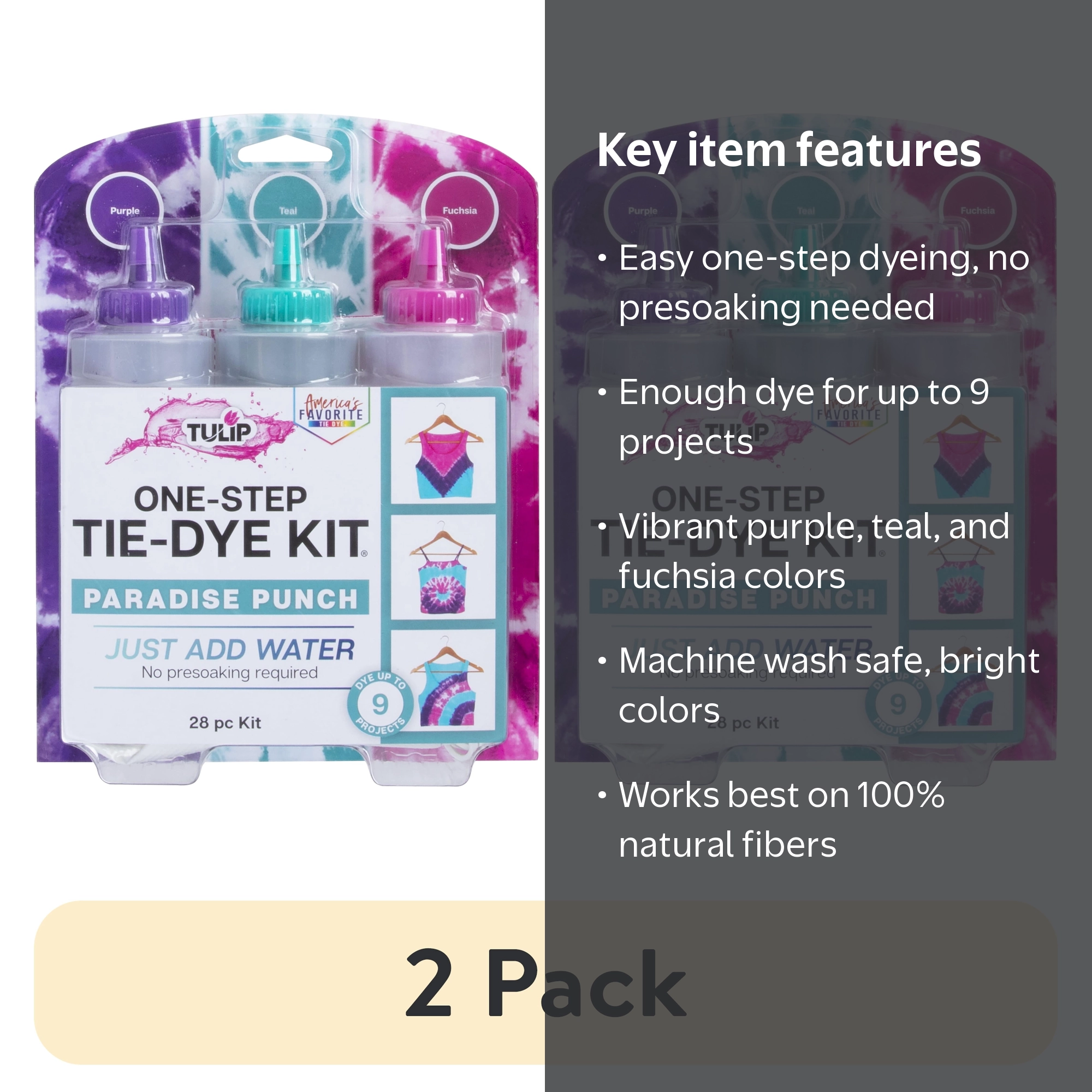 2 pack) Tulip One-Step Tie-Dye 3 Color Kit, Paradise Punch, DIY