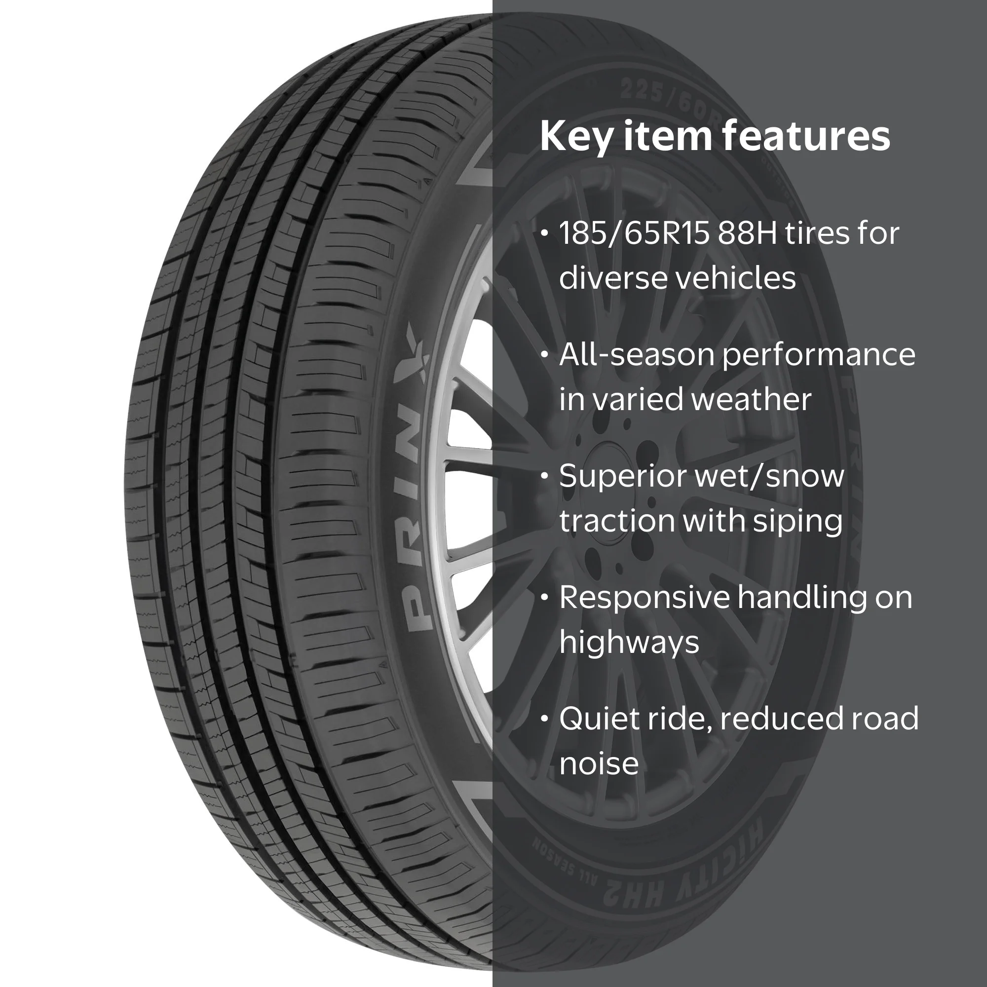 185/65R15 ② Prinx, Passenger Tire, 185/65R15 88H, All Season, Siping - Walmart.com