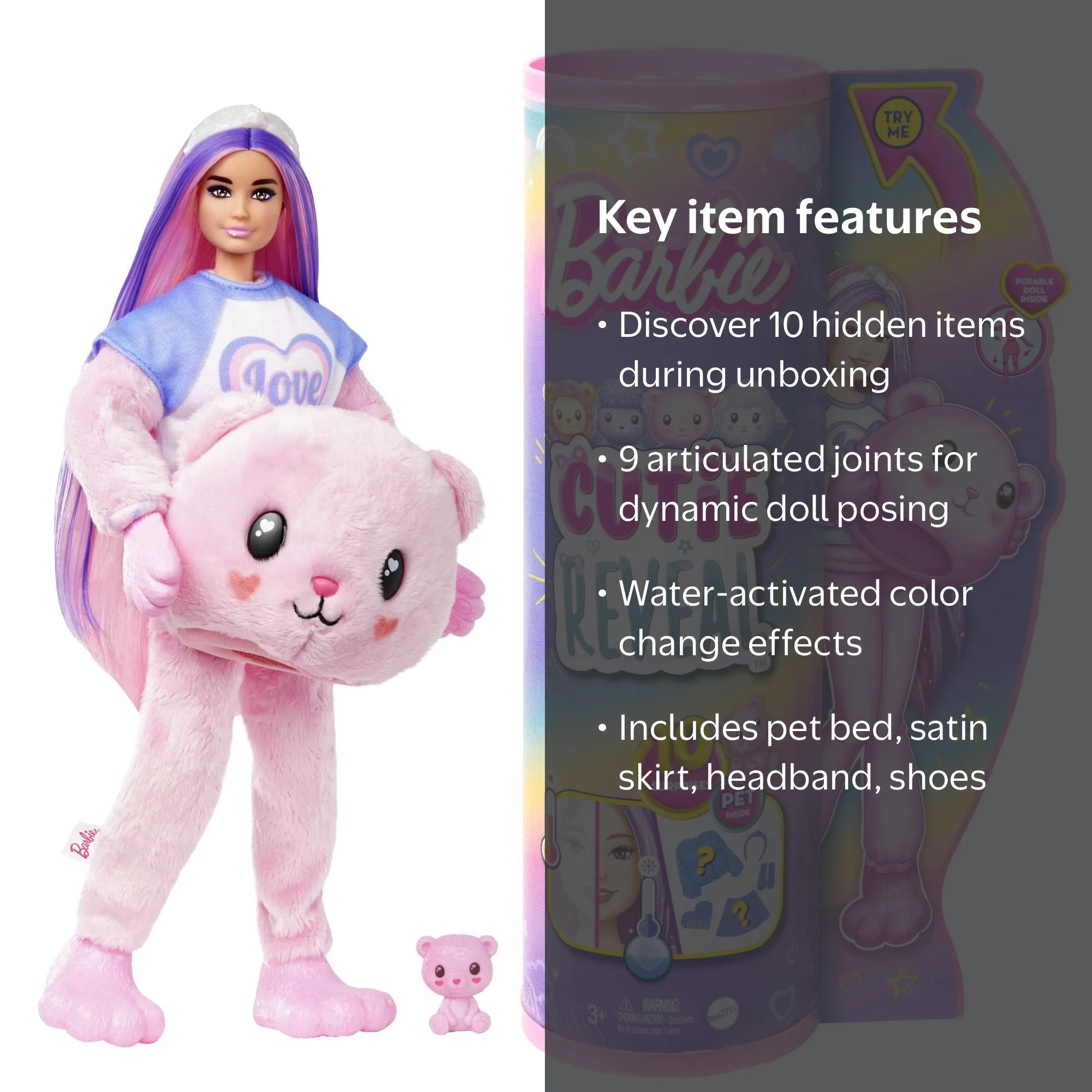 Barbie, Doll, Posable with Long, Purple-Streaked Pink Hair