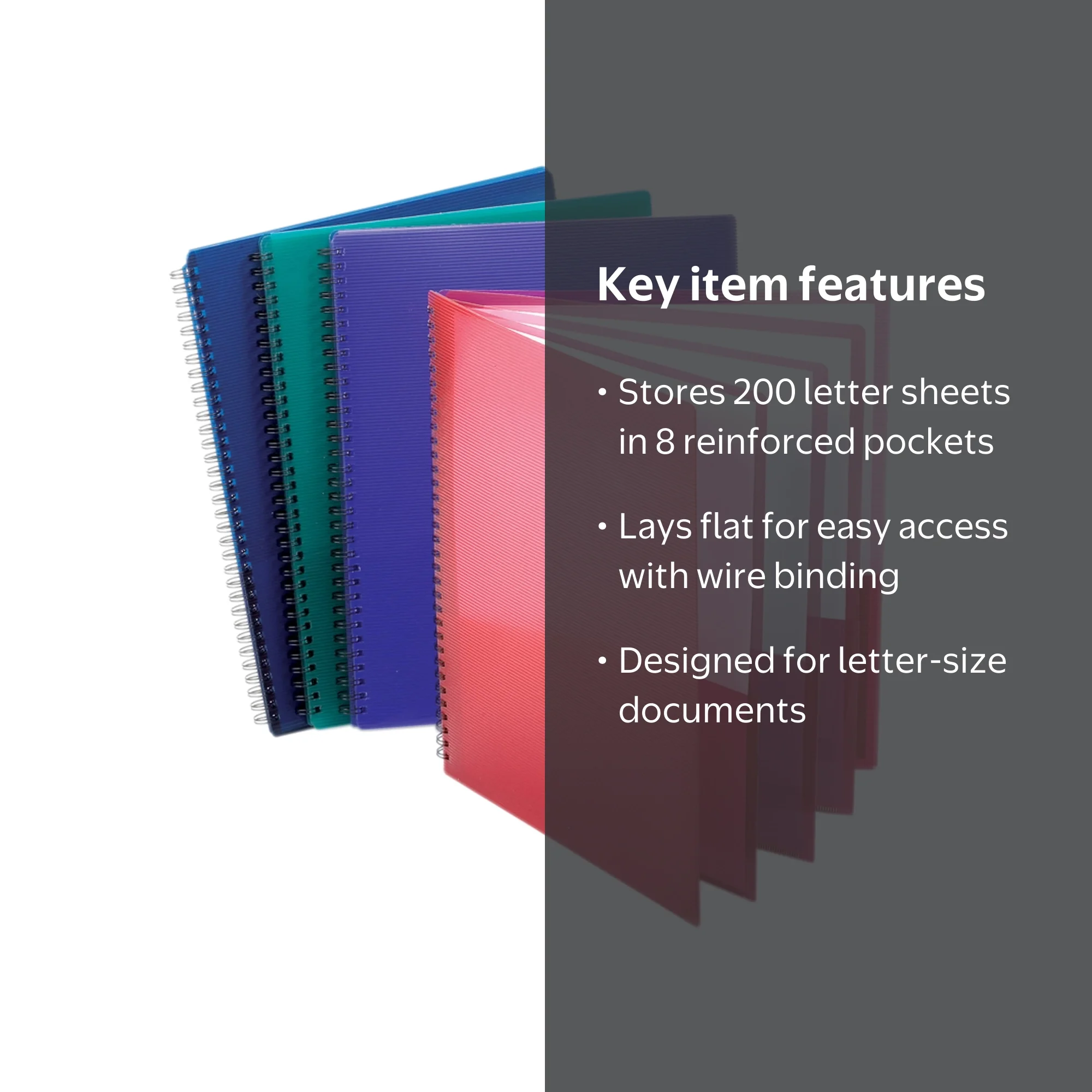 Oxford Plastic Divided 8-Pocket Wire Binding Folders, Assorted