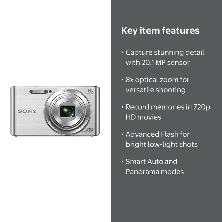 Sony Cybershot W830 20.1MP 8x Zoom Compact Digital Camera Silver