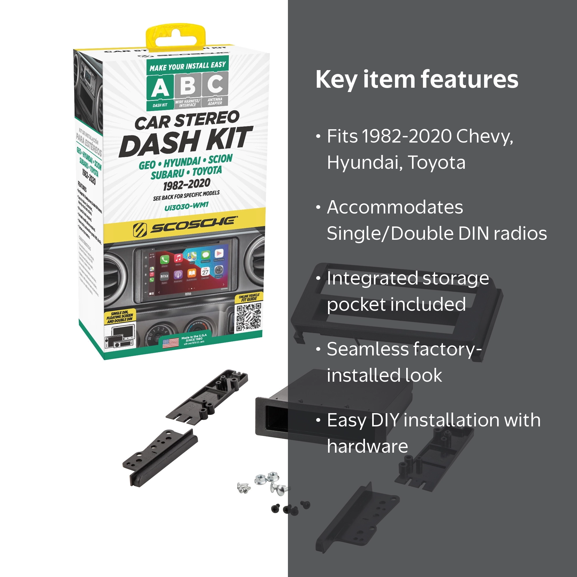 Scosche Double or Single DIN Dash Kit Compatible with 1982-2020