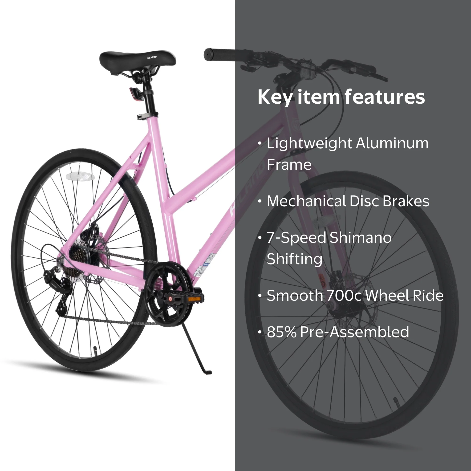 HILAND Unisex Commuter Road Bike, 7-Speed Shimano, Mechanical Disc