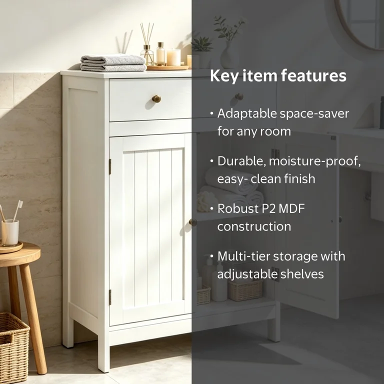 Zimtown White Wooden Bathroom Cabinet, Freestanding Storage