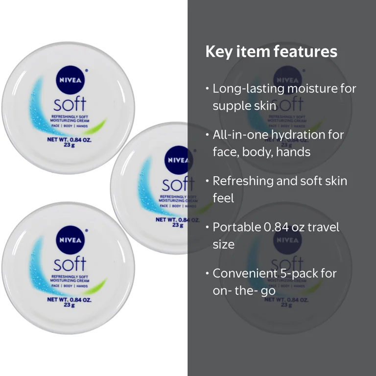 NIVEA, Soft Moisturizing Cream, Travel Size 0.84 oz, Pack of 5