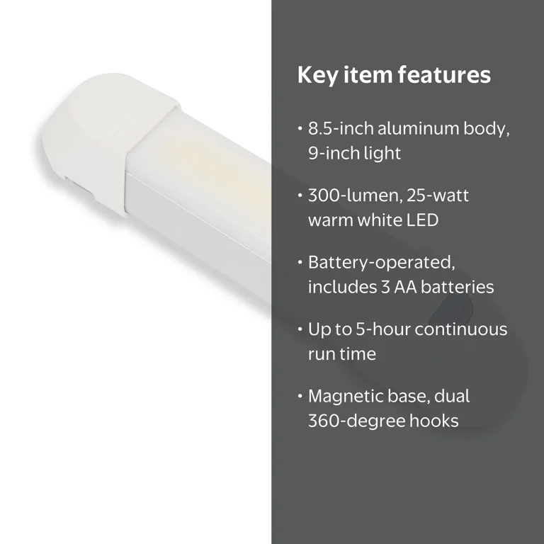Great Value 9-inch Battery Operated 300-Lumen LED Light, Aluminum
