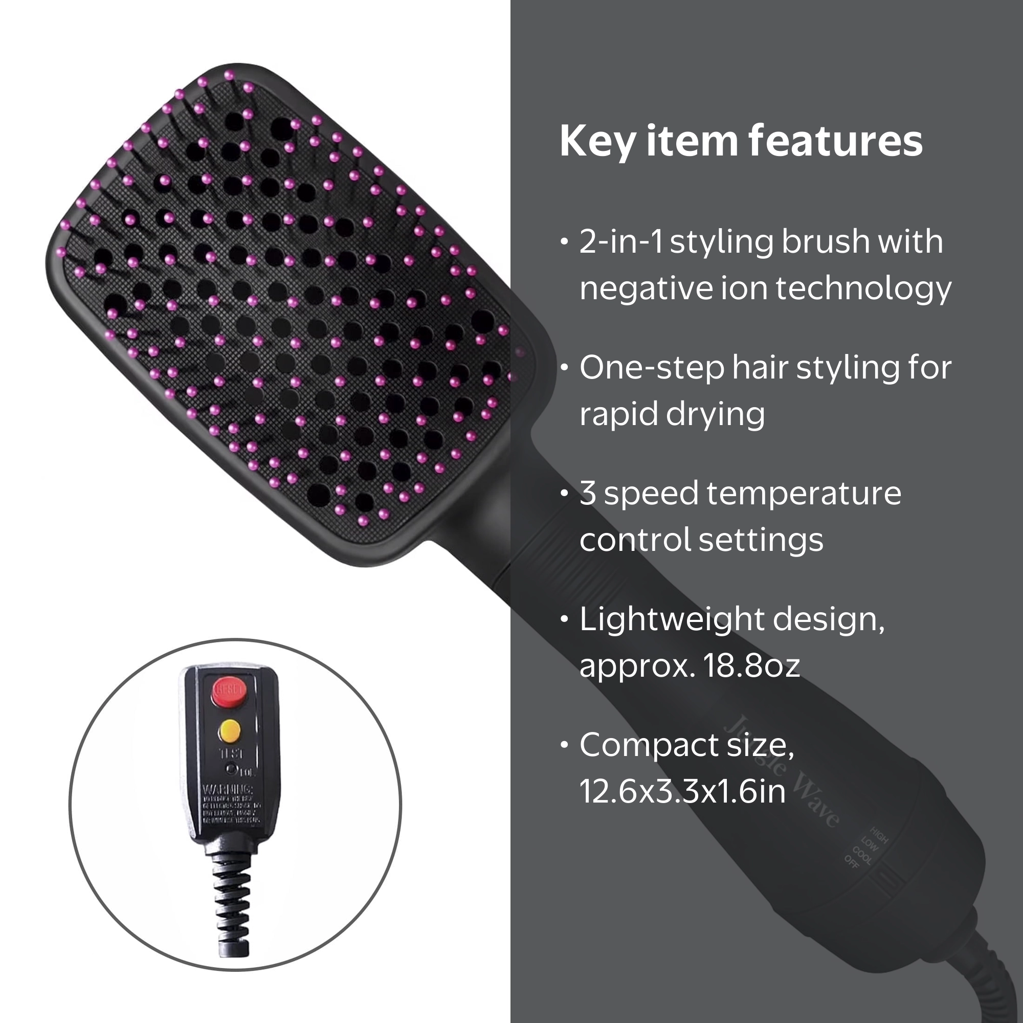 JUNGLE WAVE Hair Dryer Brush, 2 in 1 Negative Ion Blow Dryer with