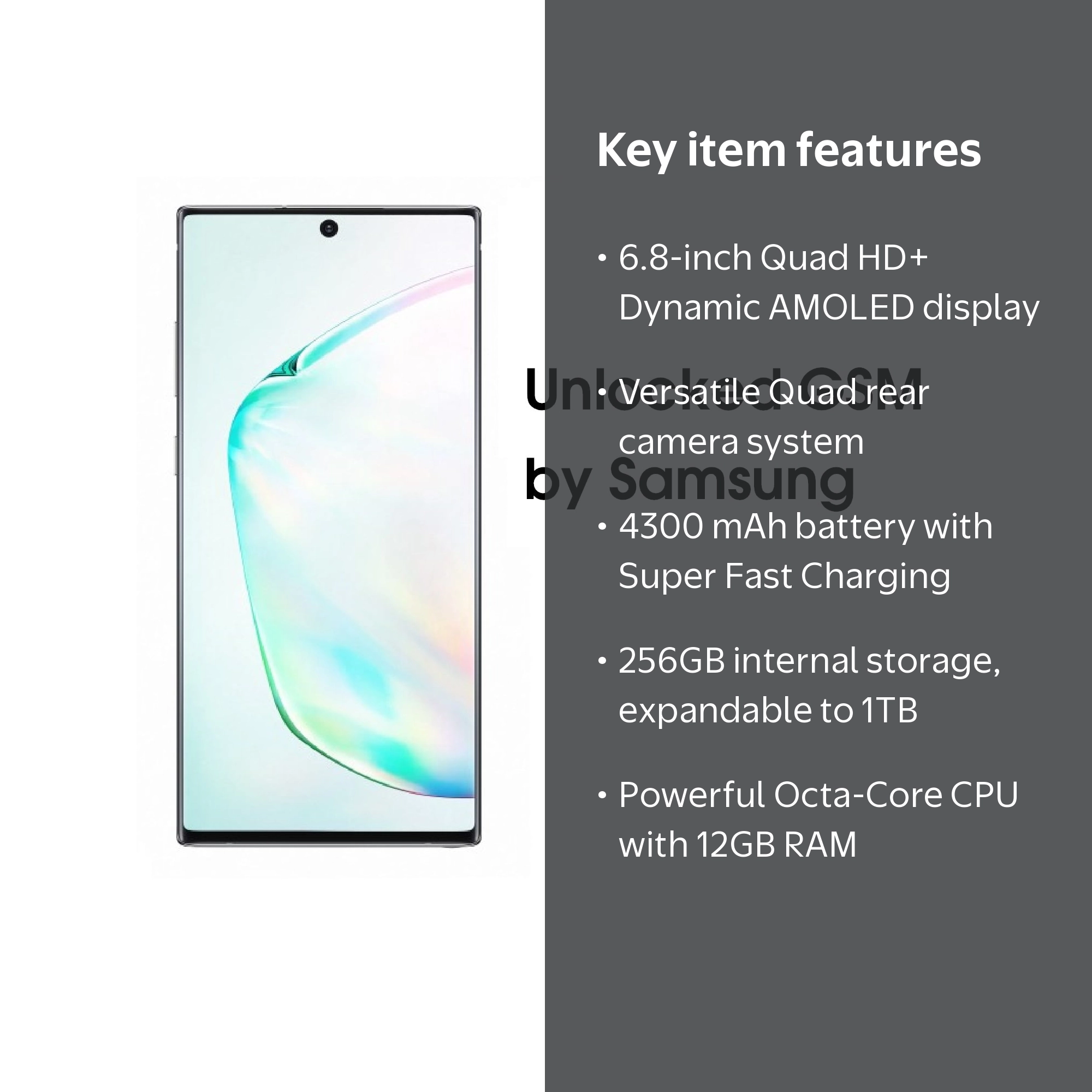 SAMSUNG Galaxy NOTE 10+ N975F, 256GB, GSM Unlocked Dual SIM