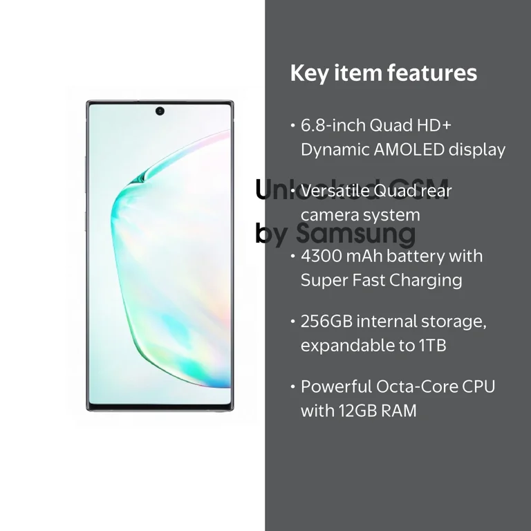 SAMSUNG Galaxy NOTE 10+ N975F, 256GB, GSM Unlocked Dual SIM