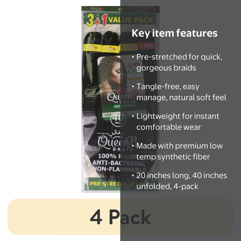 4 pack) Urban Beauty Queen B Pre-Stretched Braiding Hair 4X Pack