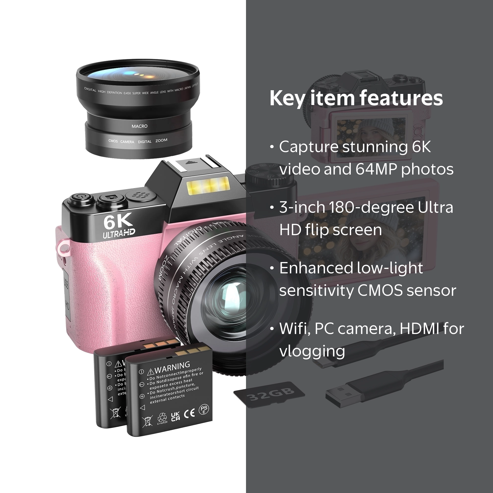Saneen Digital Camera 6K 64MP Wifi Vlogging Cameras for YouTube 3