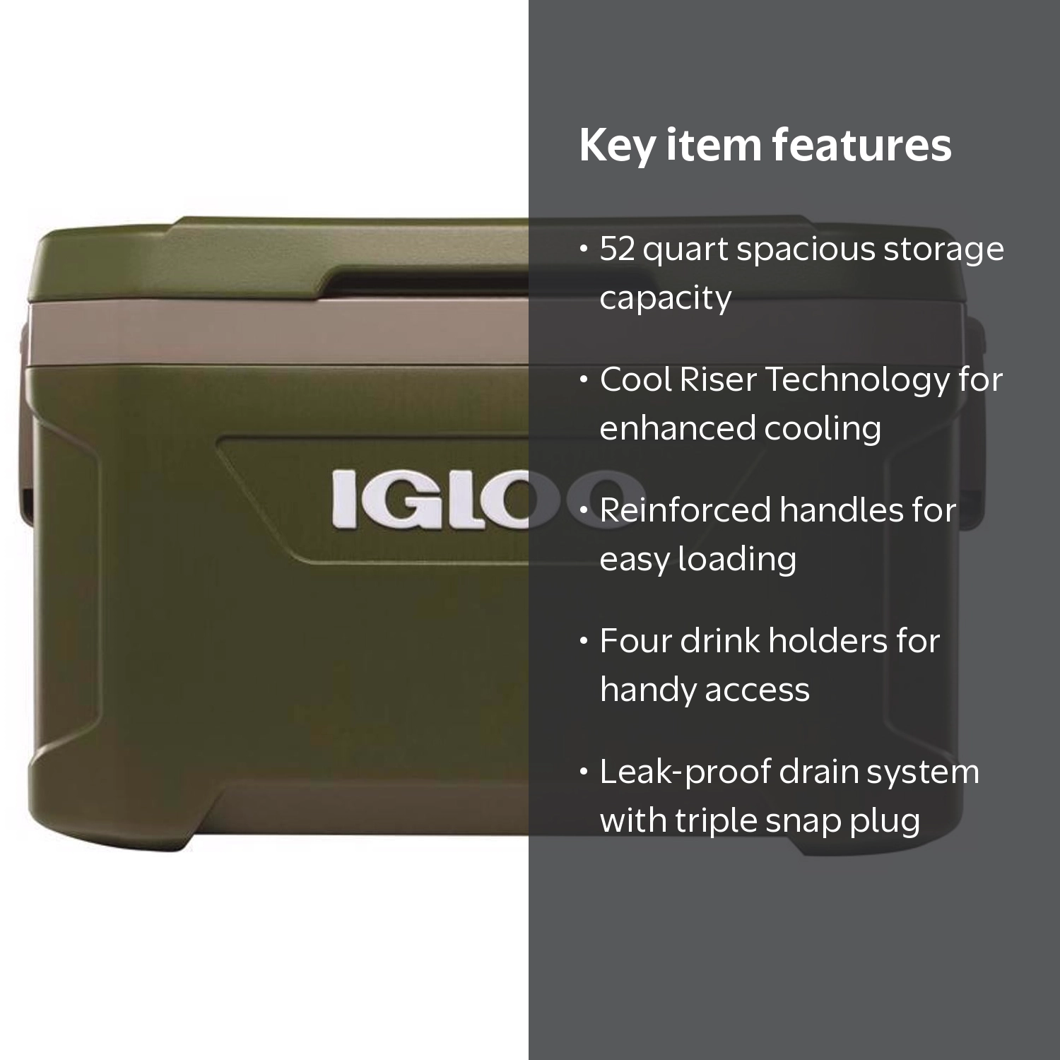 Igloo Sportsman Green Cooler - 52 qt Polyethylene, Made in USA