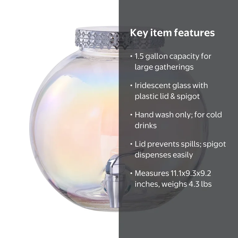 Holiday Time 1.5 Gallon Clear Iridescent Glass Ornament Dispenser