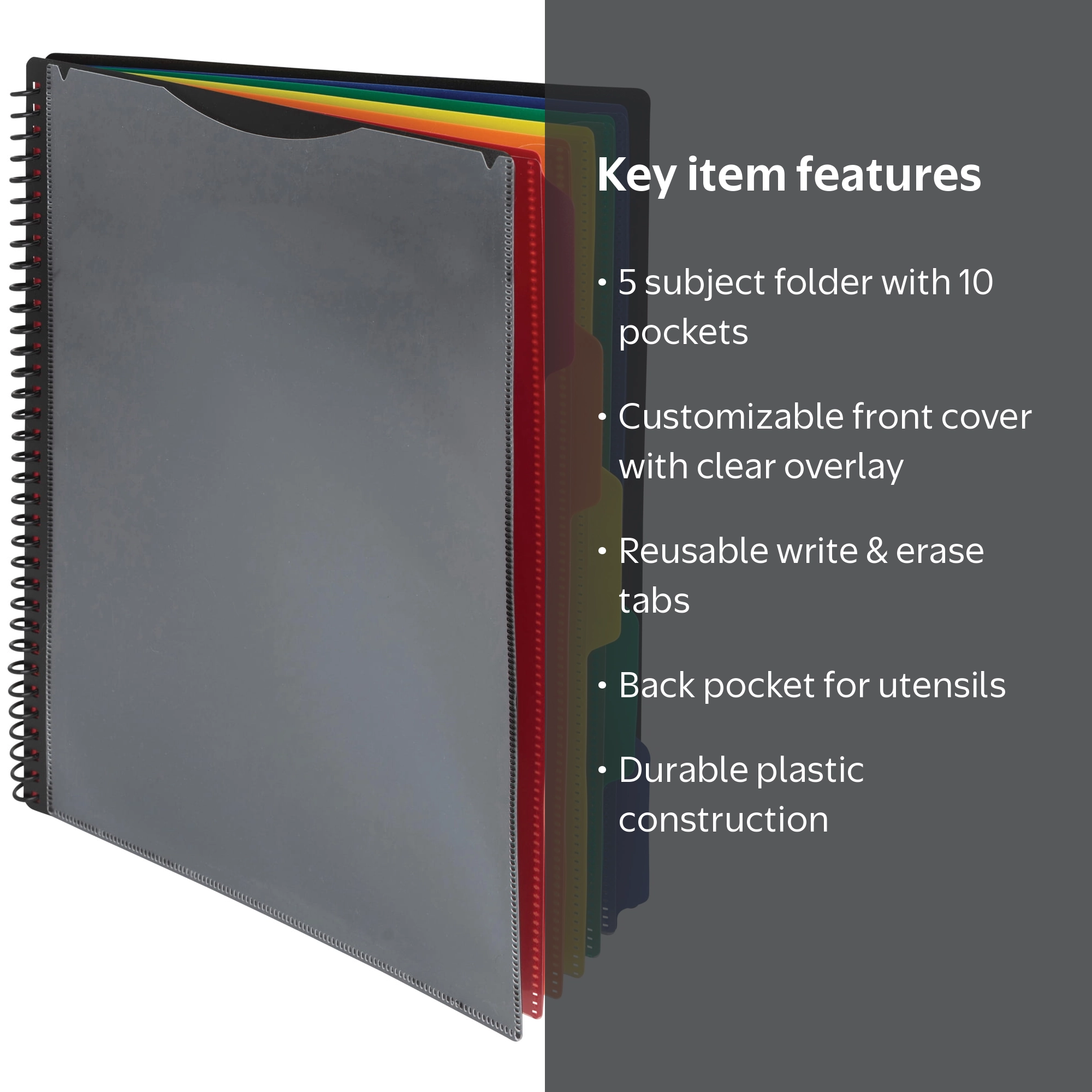 Samsill 5 Subject Spiral School Folder Organizer, 5 Dividers with