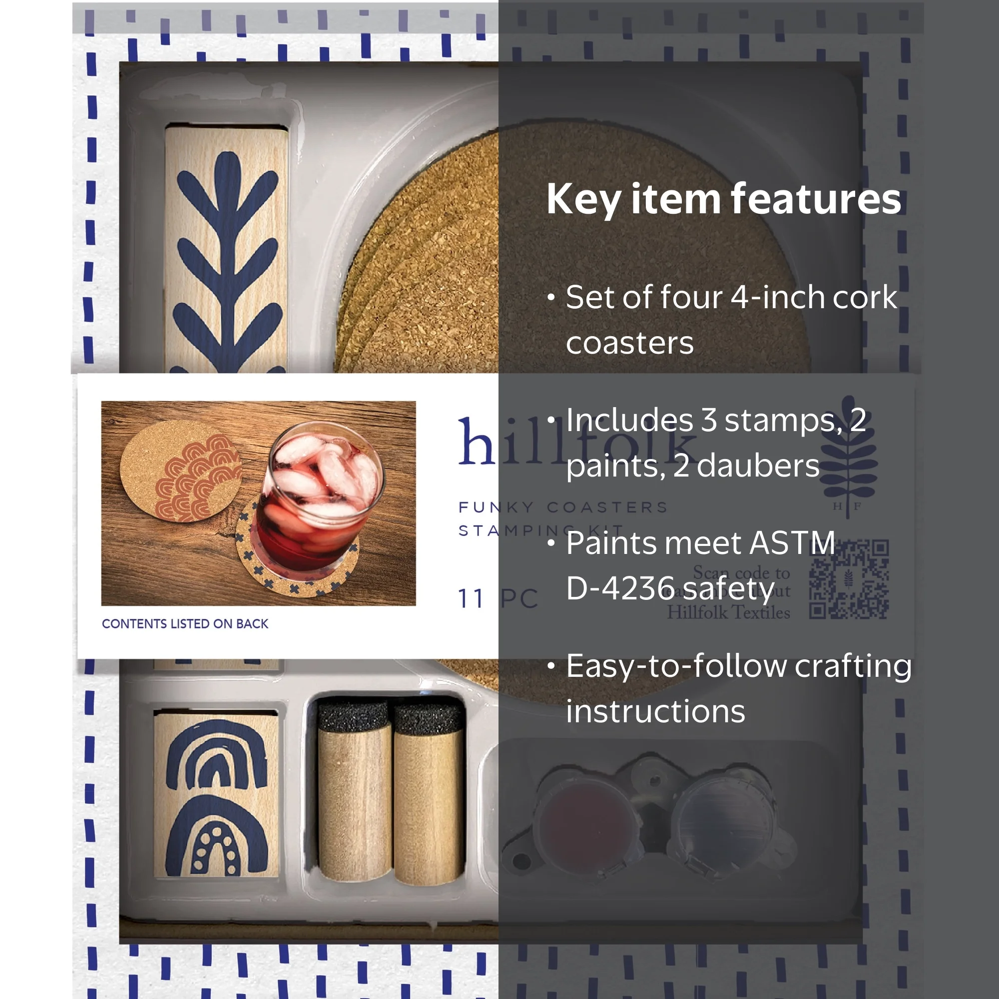 Hillfolk Stamped Coaster Kit- Includes Wood Stamps, 4 Cork