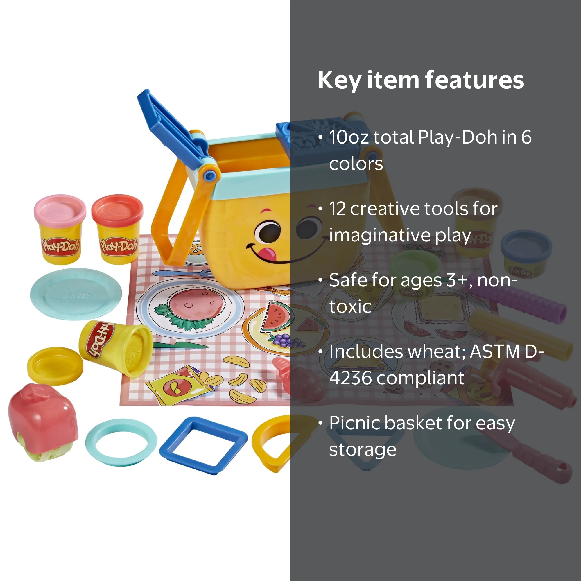 Play-Doh Kids Picnic Shapes Dough Set with Rollers and Tools - 6