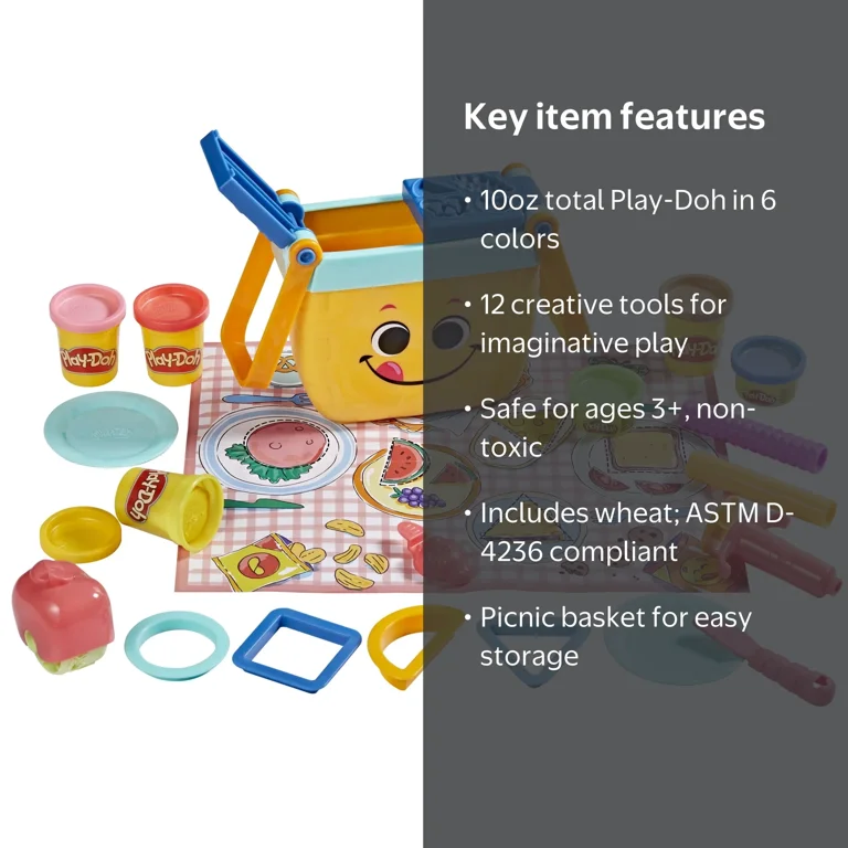 Play-Doh Kids Picnic Shapes Dough Set with Rollers and Tools - 6
