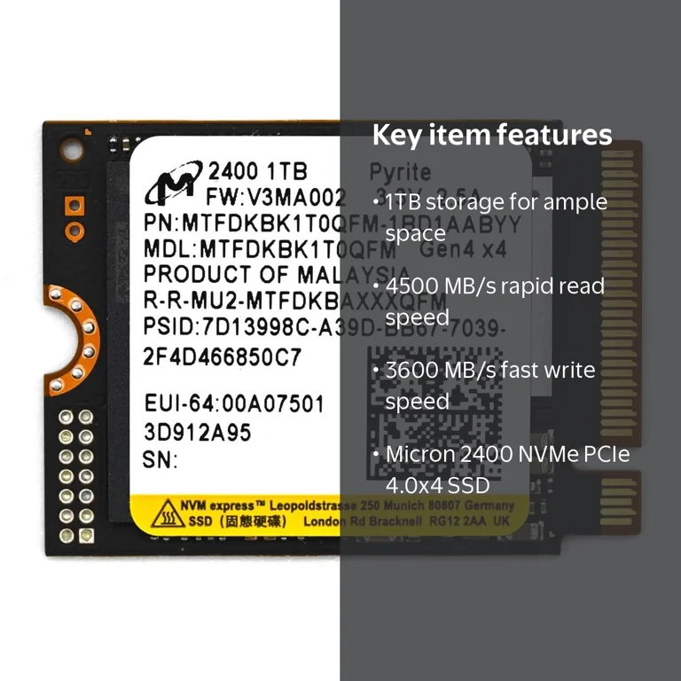 1TB Micron 2400 M.2 2230 NVMe PCIe 4.0x4 SSD MTFDKBK1T0QFM