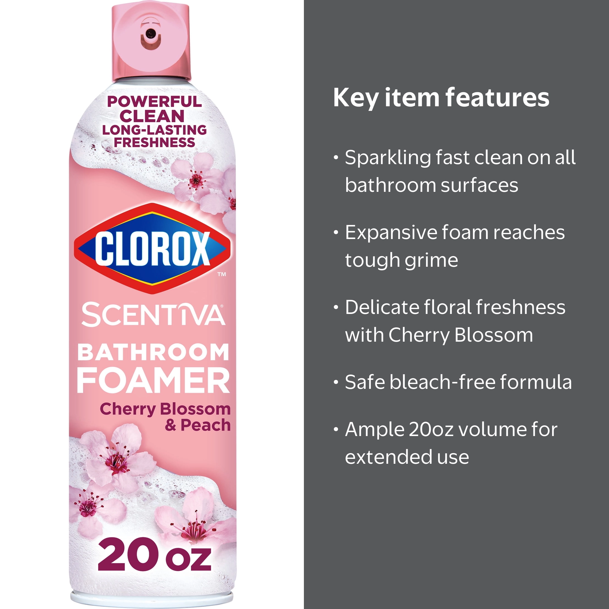Clorox Scentiva Bathroom Foamer, Cherry Blossom and Peach, 20