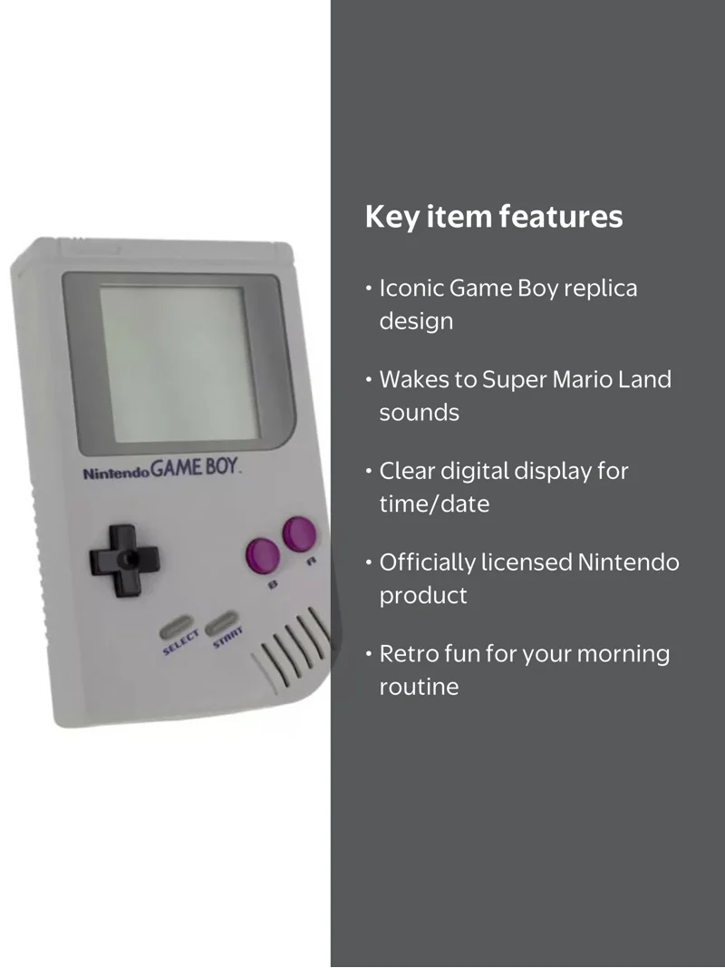 Paladone Nintendo Gameboy Classic Edition Alarm Clock - Handheld