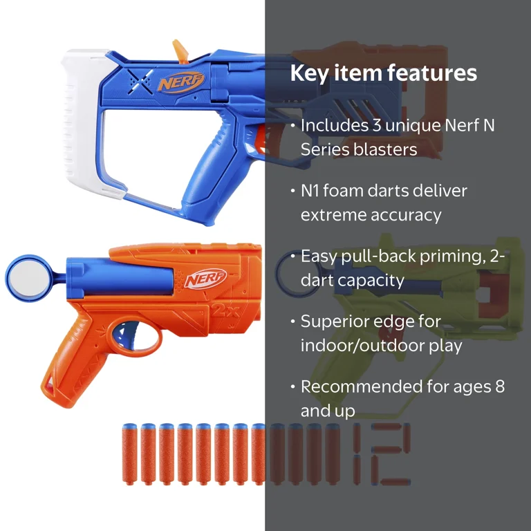 NERF トイガンセット Nerf N Series Triple Action 3-Blaster Pack, 12 Nerf N1 Darts, Use