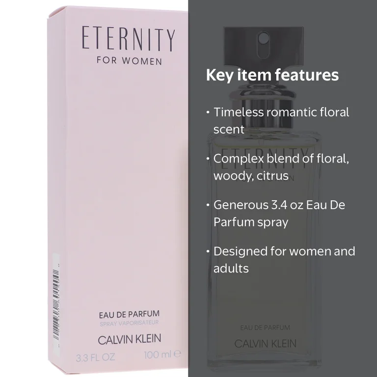 Eternity by Calvin Klein, 3.3/3.4 oz 100 ml EDP Spray for Women