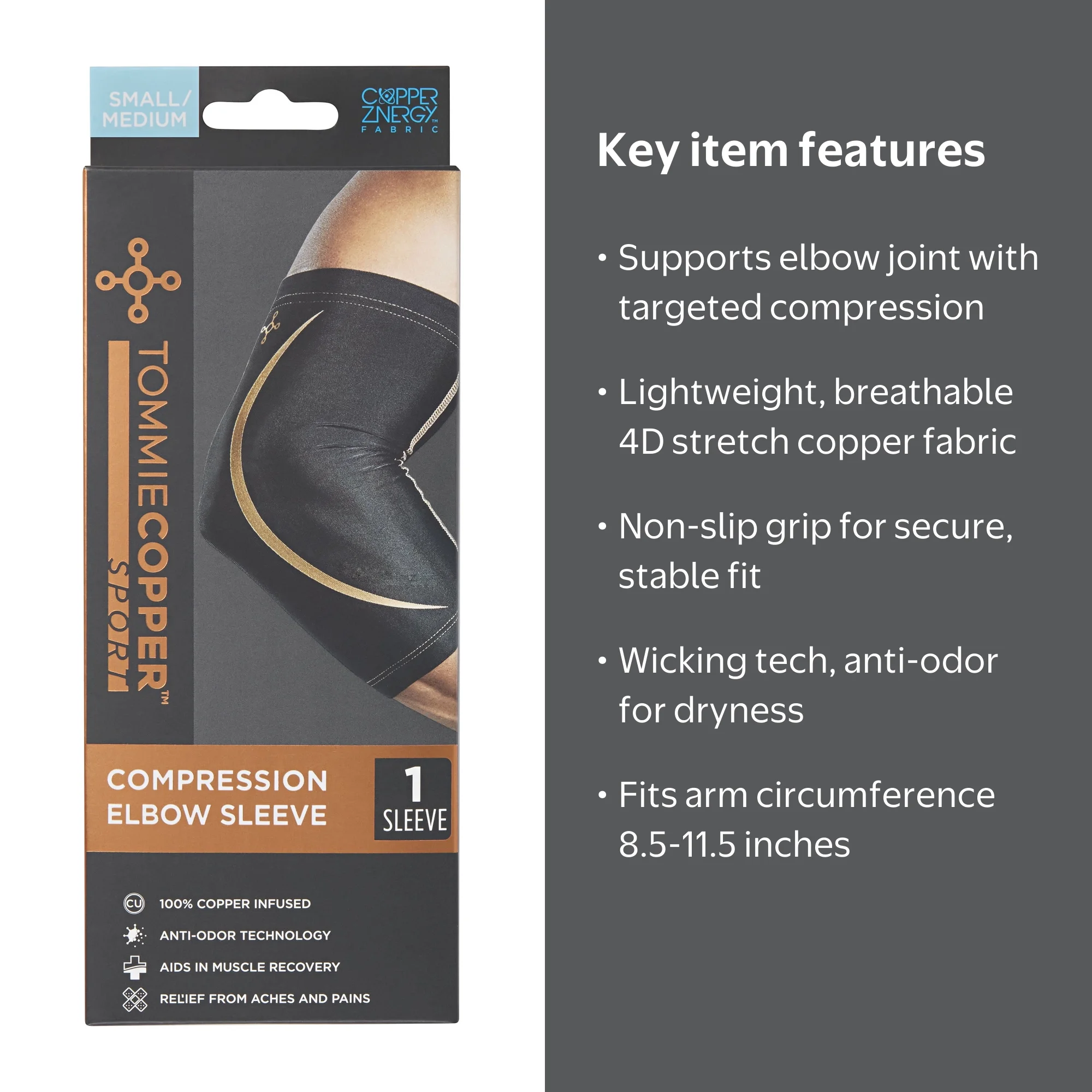 Tommie Copper Sport Spandex Compression Elbow Sleeve, Small/Medium