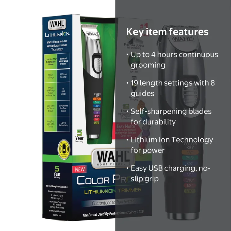 Wahl Color Pro Li+ Lithium Ion Beard Trimmer for Men - 3026652