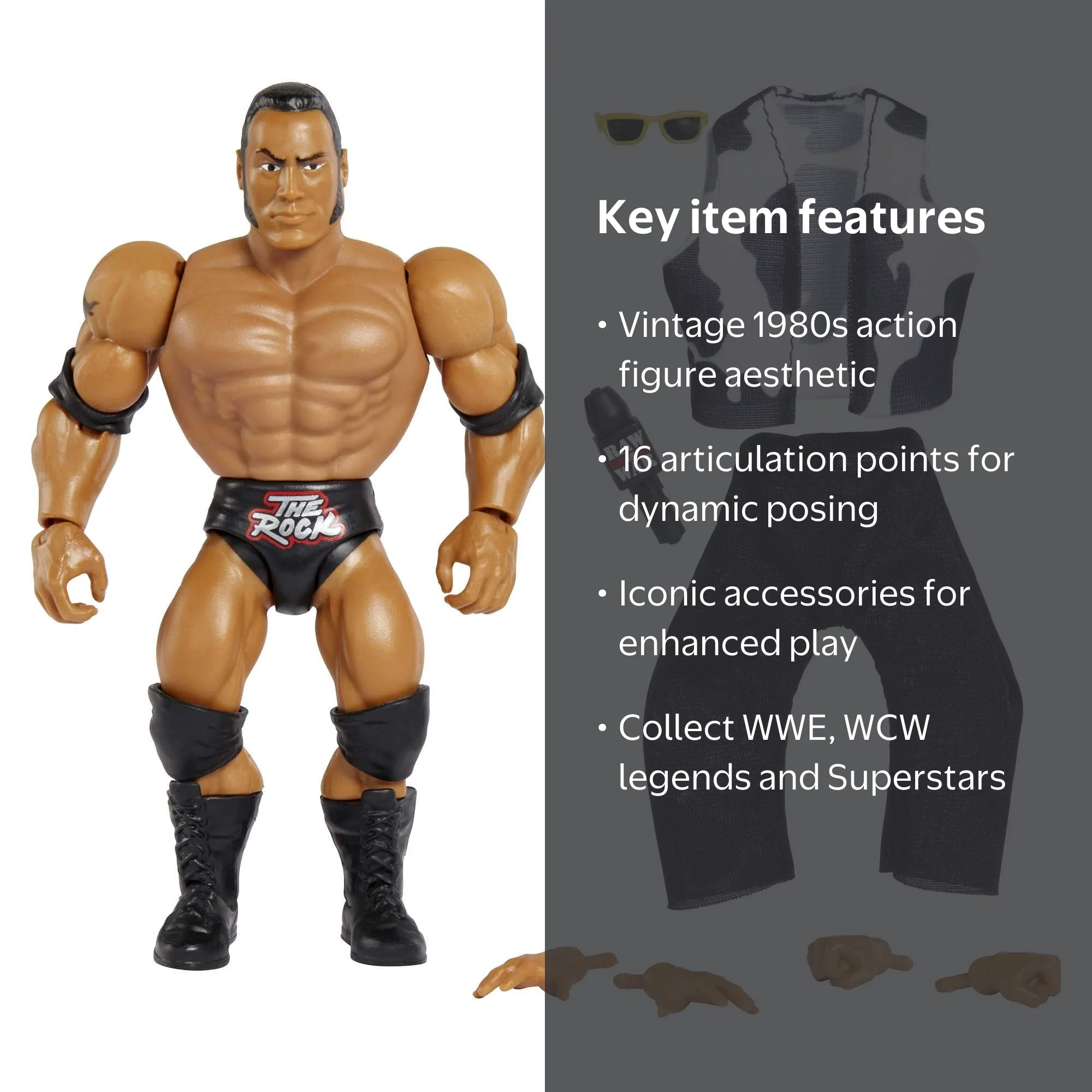 WWE Retro Style Action Figures - The Rock Superstar with 16