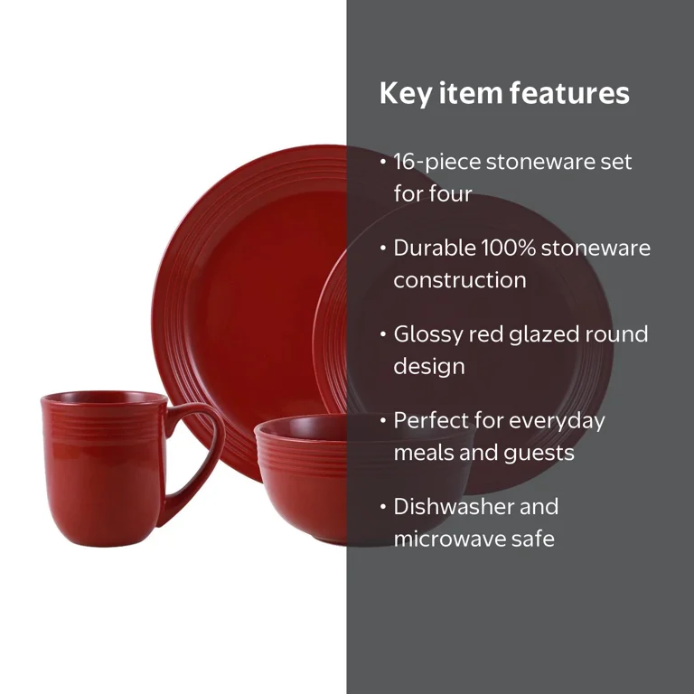 Mainstays Chiara Red Stoneware Dinnerware Set, 16-Pieces - Walmart.com
