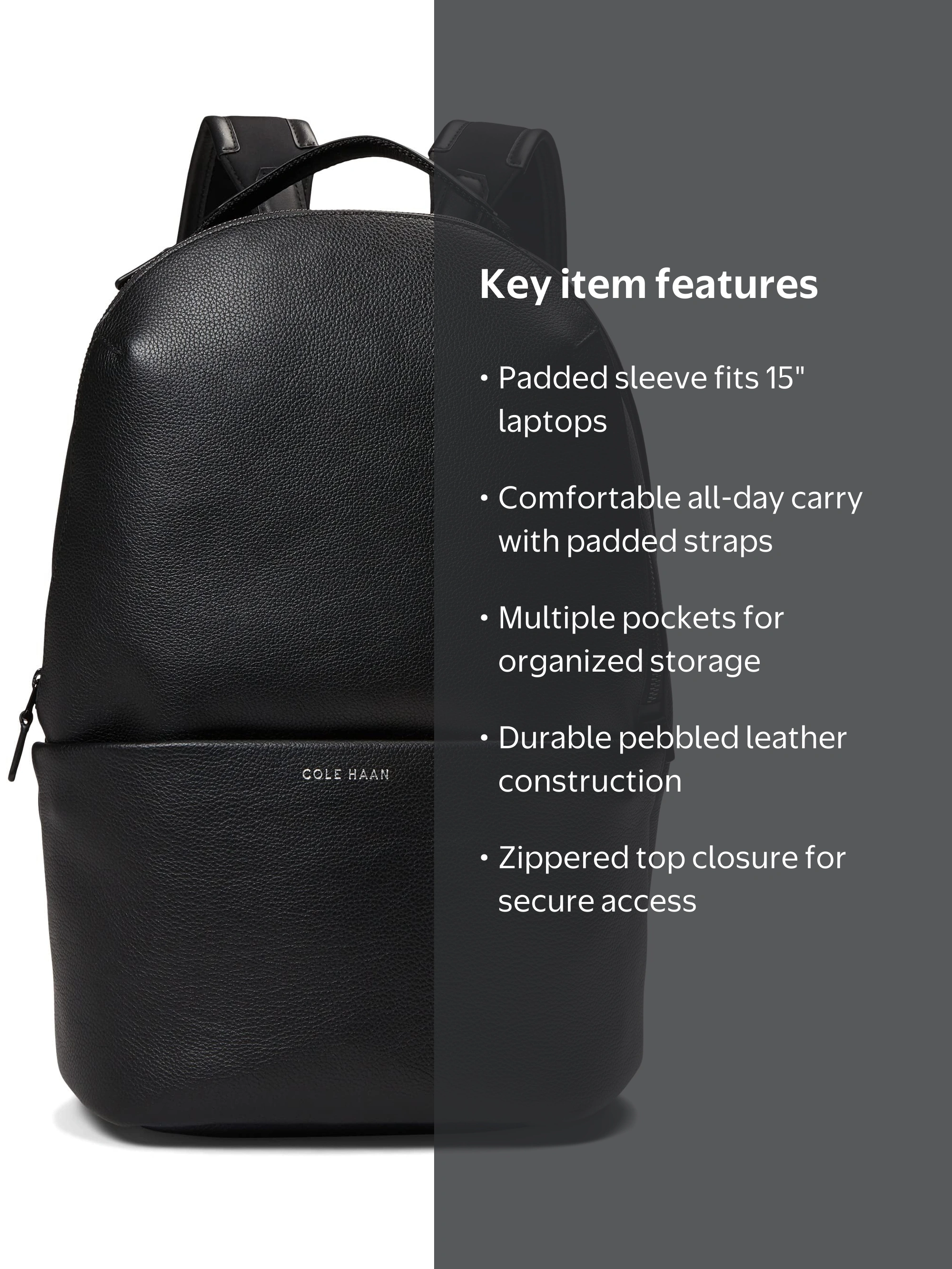 cole haan mens wayland pebbled leather backpack black Men's Travel from the office to airport with this commuter Cole Haan Grand Series Triboro