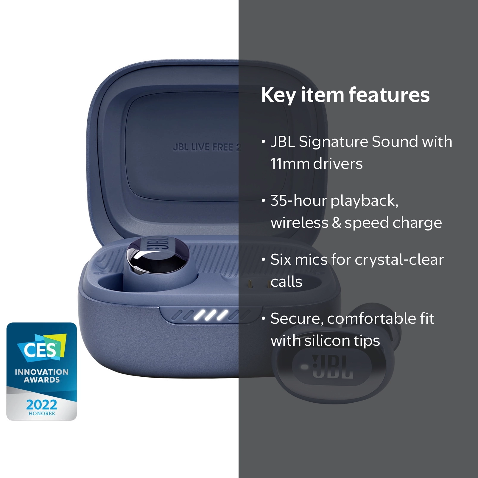 JBL, Earbuds, True wireless Noise Cancelling, Blue, 35H playback