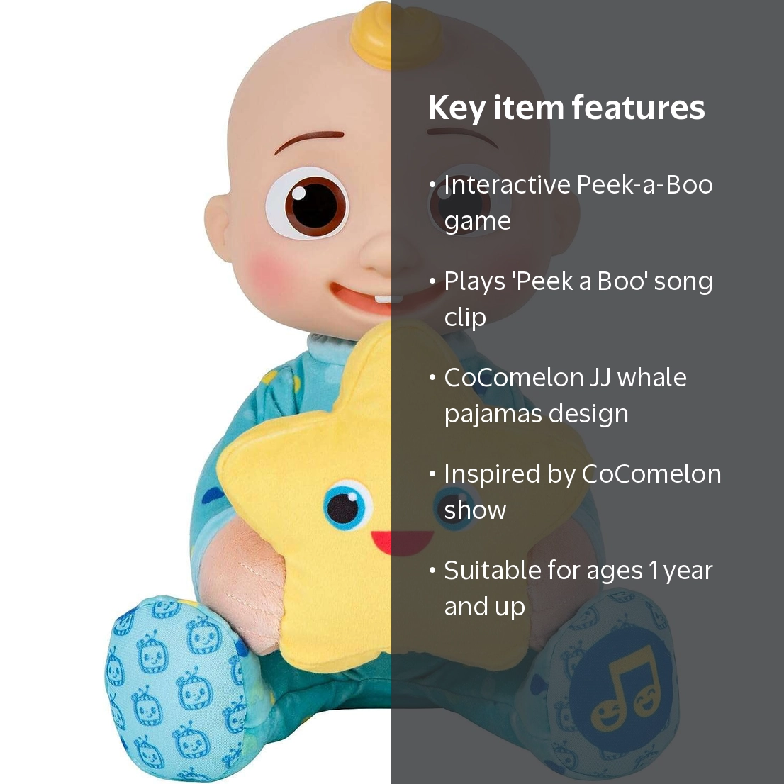 Jazwares CoComelon Peek-A-Boo JJ Interactive Plush, Singing Toy