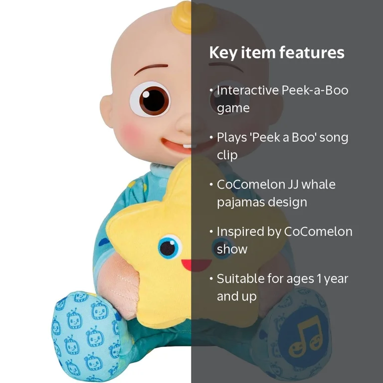 Jazwares CoComelon Peek-A-Boo JJ Interactive Plush, Singing Toy