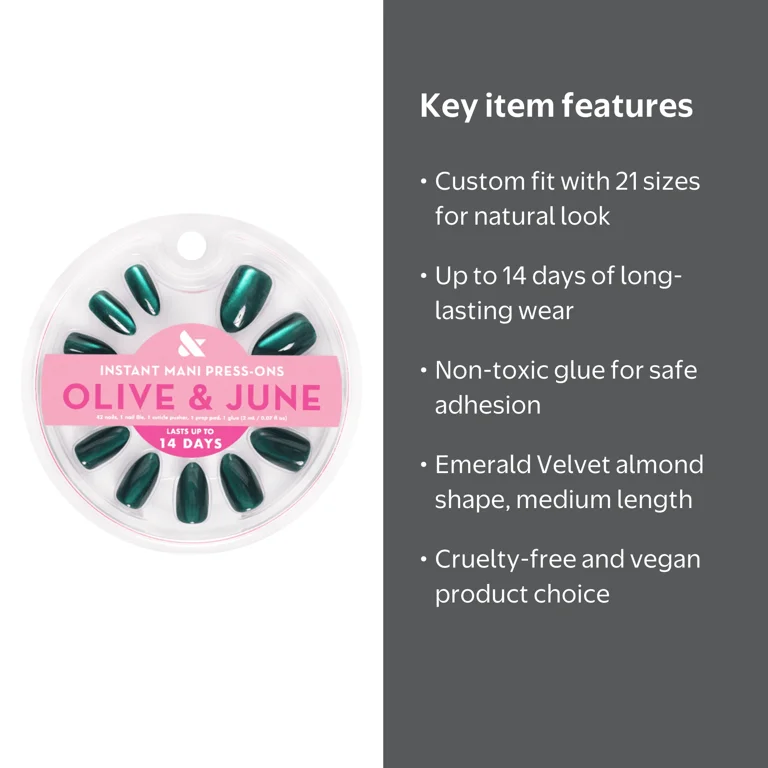 Olive & June Instant Mani Medium Almond Press-On Nails, Emerald