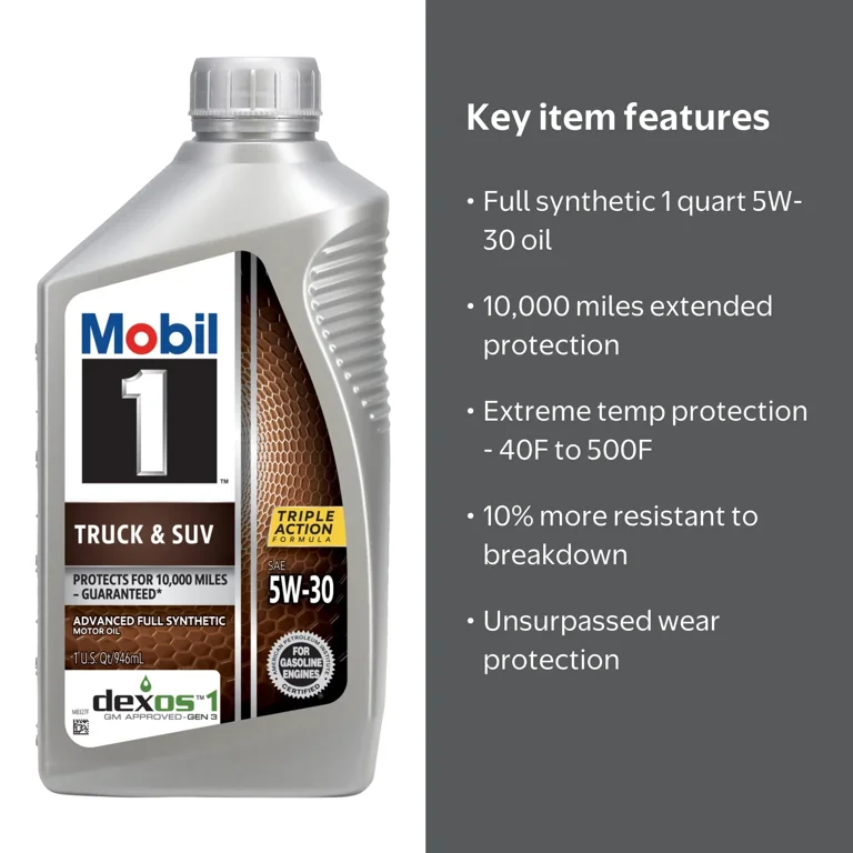Mobil 1, Truck and SUV Full Synthetic Motor Oil, 5W-30, 1 qt