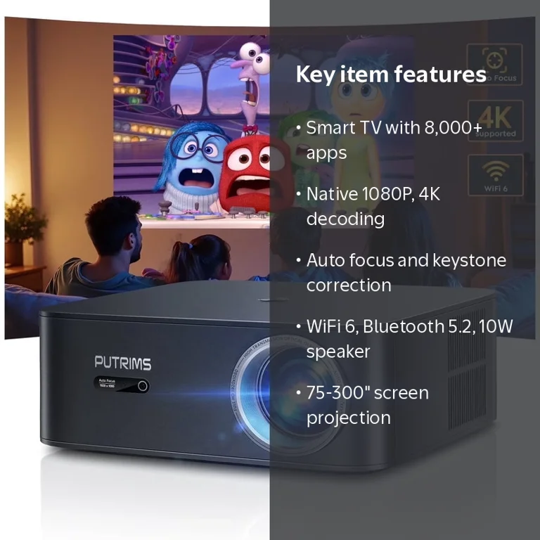 Putrims, Smart Projector, WiFi 6, 1080P Full HD Support - Walmart.com