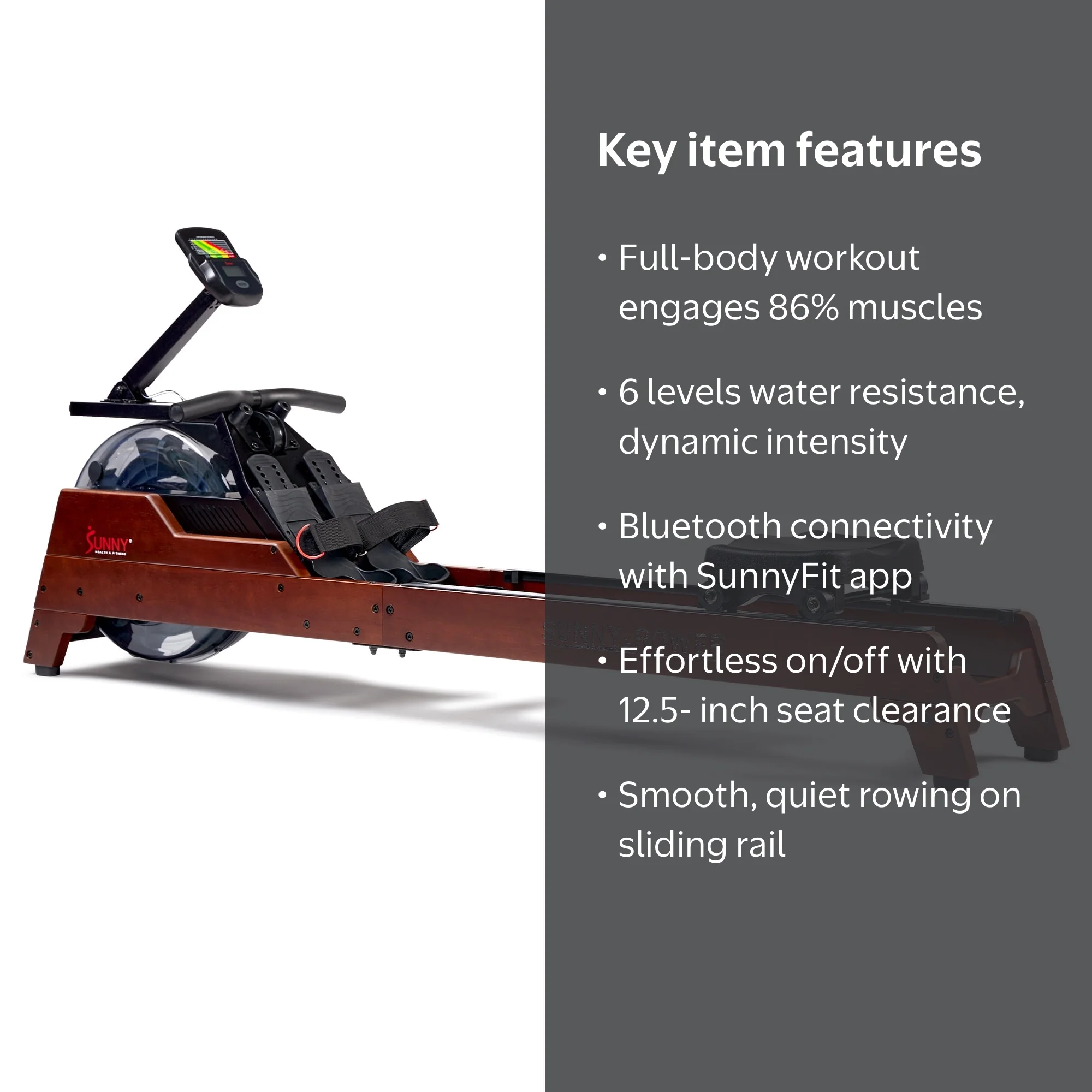 Sunny Health & Fitness Elite Wooden Water Rower with Vertical Tank
