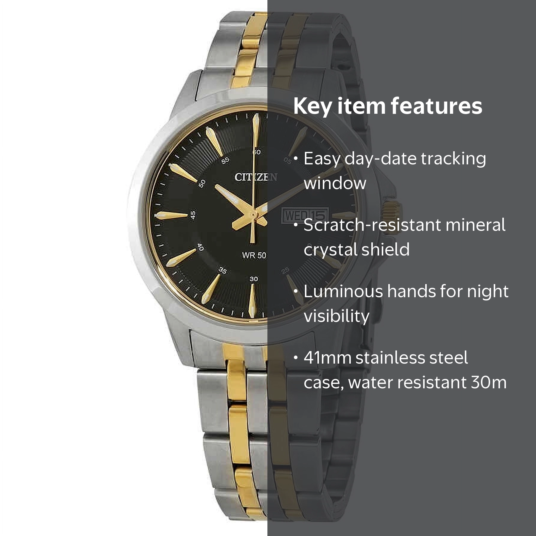 Citizen Men's Quartz Day/Date Watch - Black Dial - Two-Tone Case