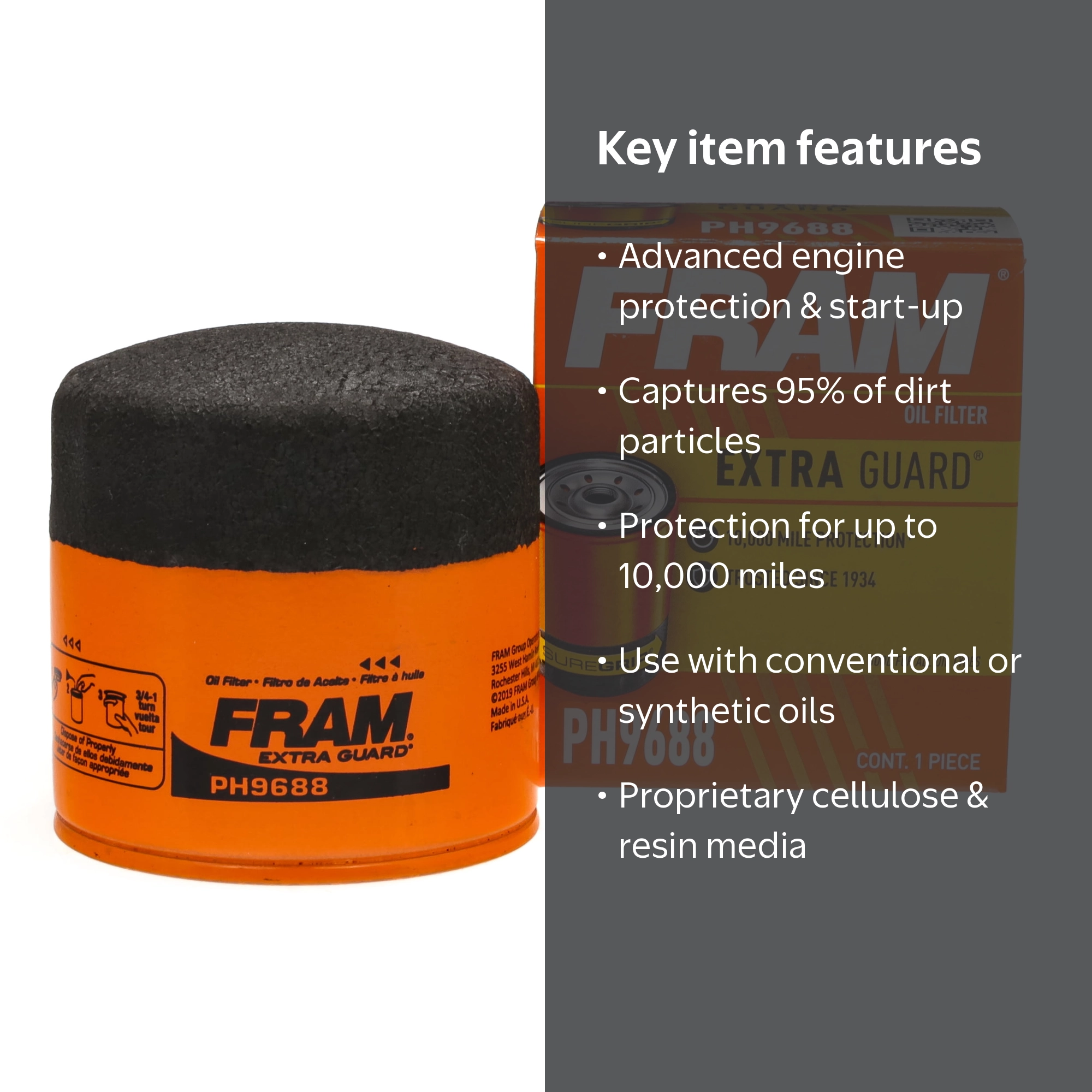 FRAM Extra Guard Oil Filter, PH9688, 10K Miles, Replacement Oil