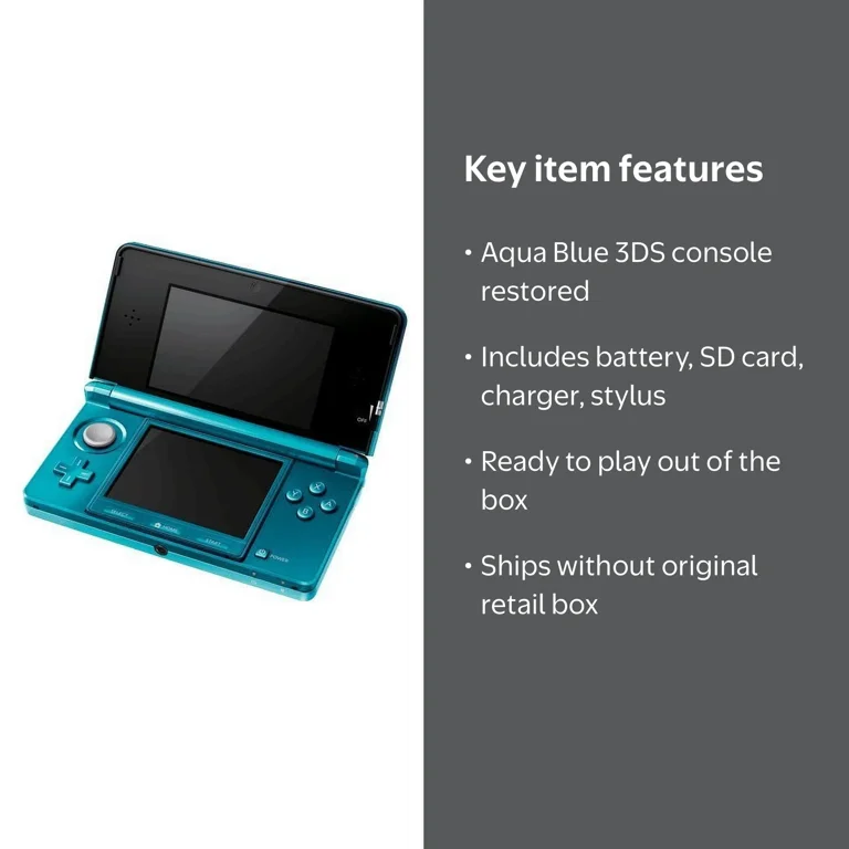 Free Shipping! Nintendo Refurbished Aqua Blue 3DS with Battery, SD