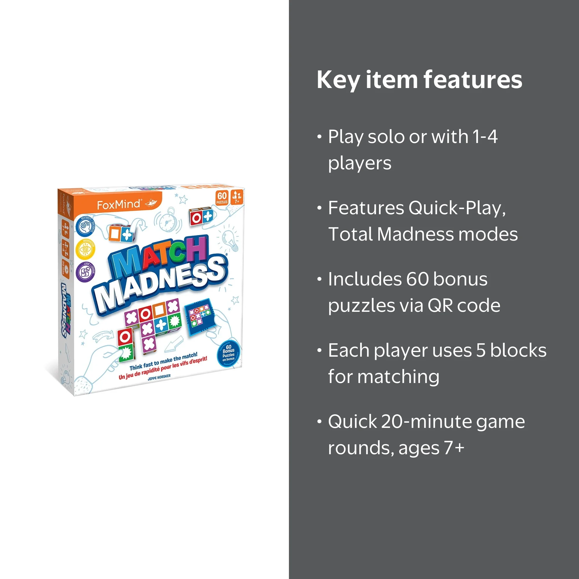 Match Madness – Juego De Mesa Rápido Con Bloques De Colores – 1-4 Jugadores – Ideal Para Desarrollar La Percepción – A Partir De 7 Años